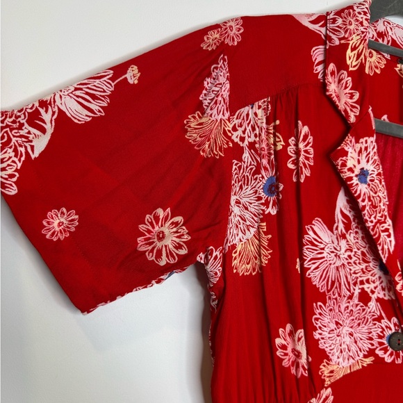 Free People Blue Hawaii Printed Floral Fit and Flare Button Collar Dress small - Picture 5 of 11